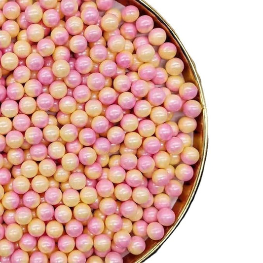 Pink Yellow Pearl Sprinkles,Cake sprinkles,Cookie sprinkles,Sugar Pearl, Edible Candy Pearls 7mm 130g 4.6OZ for Cake Cupcake Decorationg (Pink+Yellow)