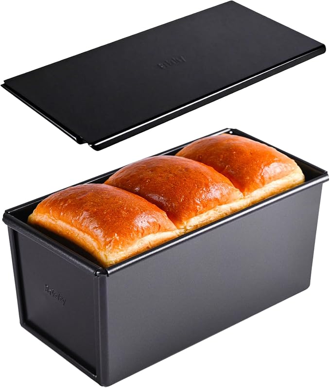 Commercial Pullman Loaf Pan with Lid, 1Lb Dough Capacity Non-stick Rectangle Flat Toast Box for Oven Baking 8.3" x 4.8" x 4.3"(Black)