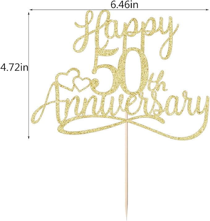 Sleyberoy golden Glitter Happy 50th Anniversary Cake Toppers -Wedding Anniversary Party Decorations, 50th Wedding Anniversary, Company Anniversary Party, Birthday Party Decorations
