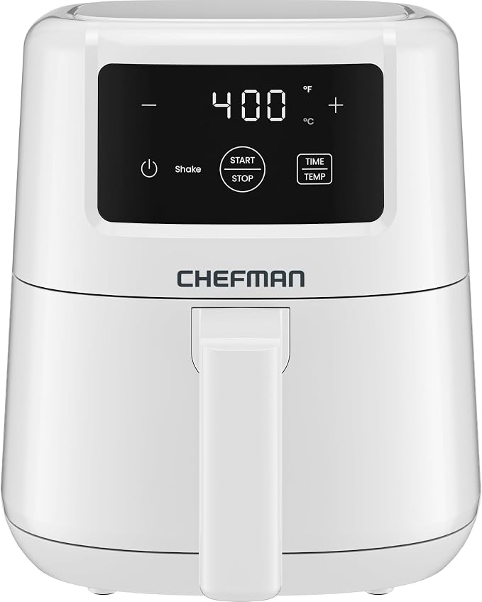 CHEFMAN 2 Qt Mini Air Fryer – Digital Space-Saving Compact Air Fryer with Nonstick and Dishwasher Safe Basket, Quick & Easy Meals in Minutes, Features Digital Timer and Shake Reminder – White