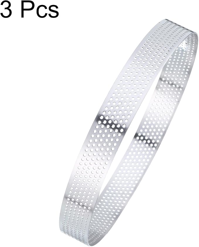 HARFINGTON 3Pcs Stainless Steel Tarts Rings 5.9" Perforated Metal Circle Baking Dessert Mousse Round Cake Ring Non Stick for Home Kitchen Food Cheese Making Tool