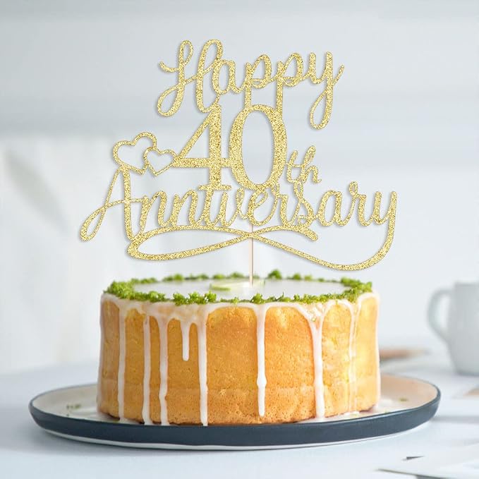Sleyberoy Glitter Happy 40th Anniversary Cake Toppers -Wedding Anniversary Party Decorations,40th Wedding Anniversary, Company Anniversary Party, Birthday Party Decorations (40 Gold)
