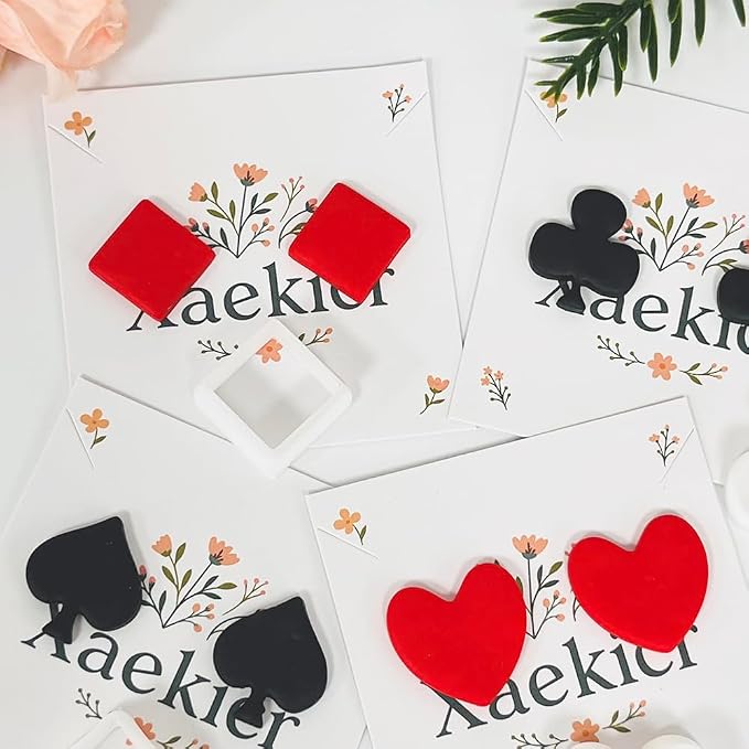 Xaekicr Card Suit Polymer Clay Cutters Set - 4PCS Clay Cutters for Earrings, Classic Heart Spade Diamond Club Shapes, Polymer Clay Molds, Clay Tools for DIY Jewelry Making