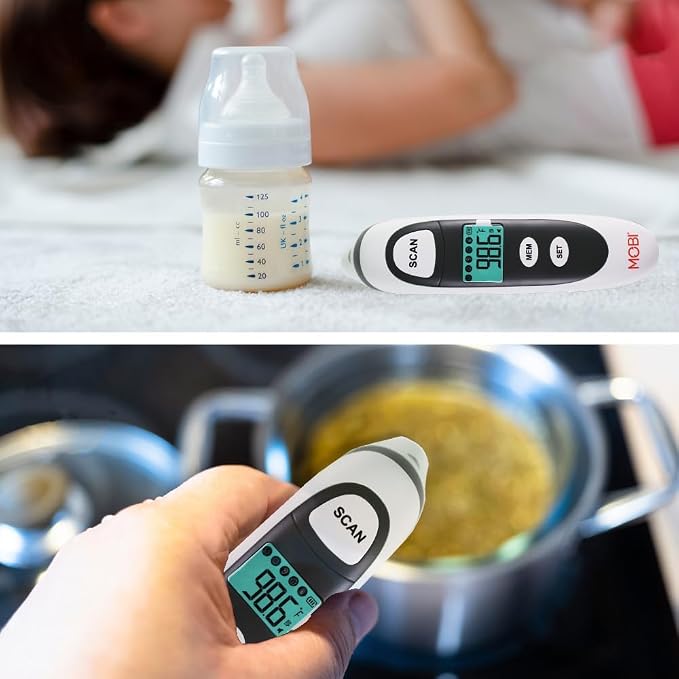 MOBI DualScan Prime Ear & Forehead Thermometer for Baby, Kids & Adults, Digital Infrared, Food & Bottle & Room Mode, 1‑Second Reading, Memory Recall