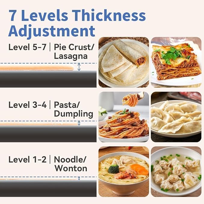 Domestic Electric Pasta Maker Automatic Stainless Steel Noodle Machine with Adjustable Dough Roller/Cutter for Home Handmade Spaghetti, Fettuccini, Lasagna, Pie Crust, Dumpling, Wonton
