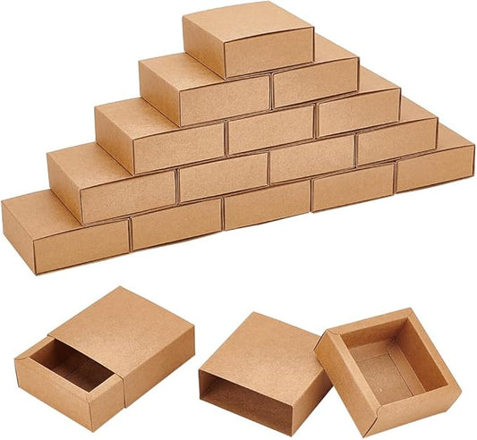 BENECREAT 20 Pack Brown Kraft Paper Drawer Boxes, 3.2x3.2x1.2 Inch Square Kraft Paper Gift Box Cookie Boxes for Wedding Party Gifts, Jewellery Packaging