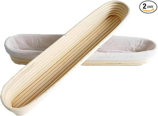 i-lan 2-Pack 22" Extra Long Baguette Proofing Basket, Natural Rattan Banneton Bread Proofing Basket for Sourdough, Oval Batard Banneton Basket for French Baguette Baking Supplies