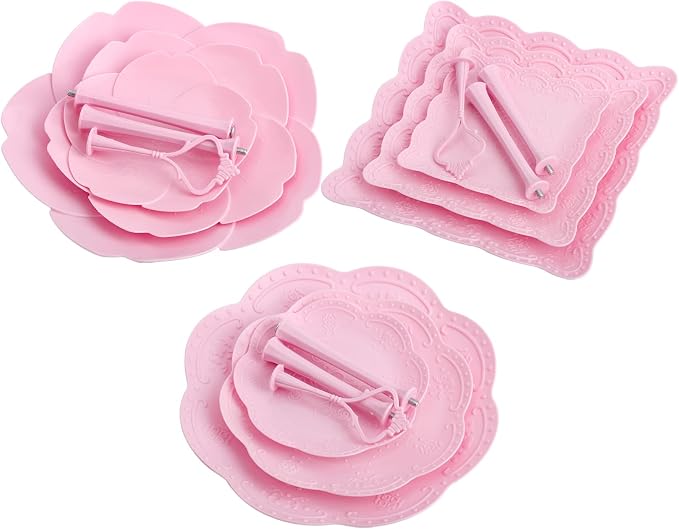 Tosnail 3 Pack 3 Tiers Plastic Cupcake Stand Dessert Stand Tiered Serving Trays with Pink Rod Candy Pastry Holders for Baby Shower, Wedding and Party - Pink Rod