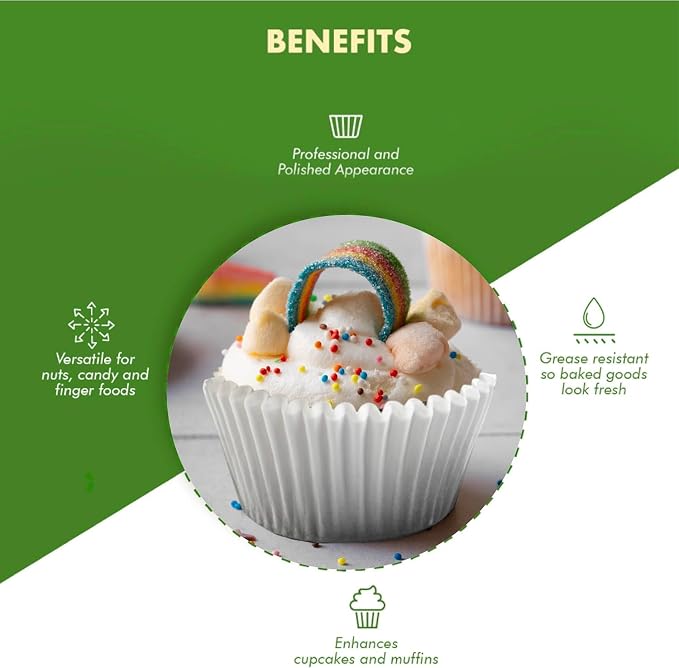 Regency Wraps Baking Cups, Greaseproof Cupcake Muffin Liners, Pack of 100 Standard Size, Non-Stick for Easy Removal and Easy Serving of Baked Treats, White