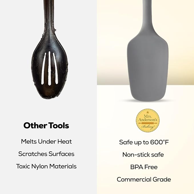 Mrs. Anderson’s Baking Silicone Spoon-Shaped Spatula, Flexible And Nonstick, One-Piece Design, Gray, For Mixing, Folding, Scraping, Baking, And Cooking