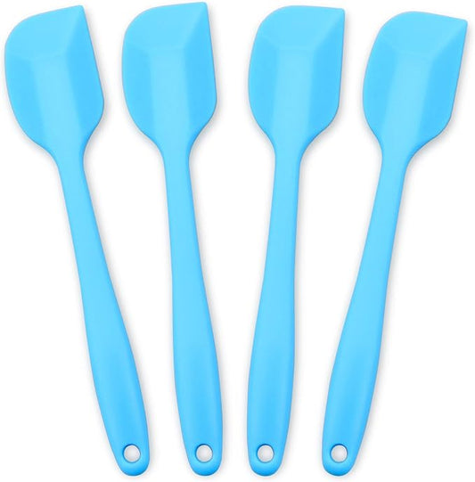 4‑Piece Silicone Spatulas Set Heat Resistant 600°F Seamless Steel‑Core Rubber Spatulas for Nonstick Cookware ALLWIN HOUSEWARE Uniform Length Kitchen Spatulas for Cooking & Baking, Blue
