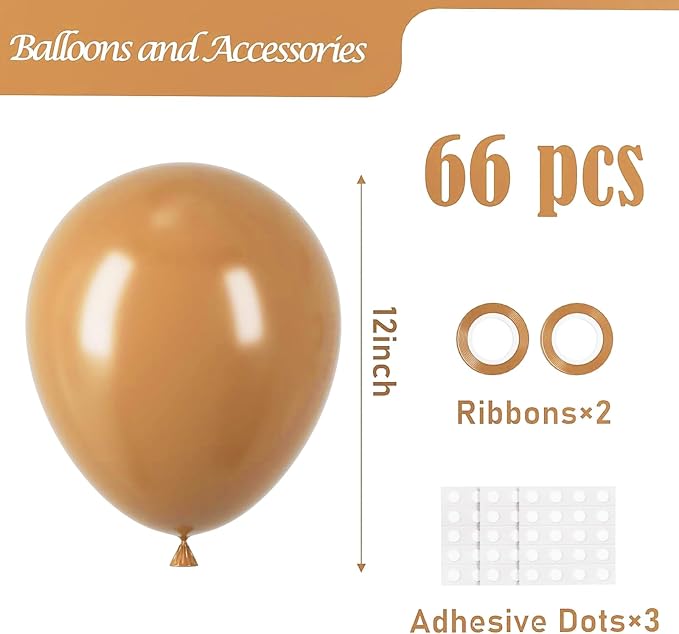 Voircoloria Brown Balloons, 66pack 12inch Brown Latex Party Balloons for Graduation, Teddy Bear Themed Party, Wedding, Birthday, Bridal Shower, Baby Shower, Gender Reveal Party Decorations