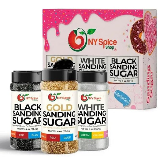 NY Spice Shop Gold-White-Black Sanding Sugar - Sweet Colorful Edible Sprinkles for Candy Dishes, Cake Decorating, and Dessert Displays - 4 Ounce (Pack of 3)