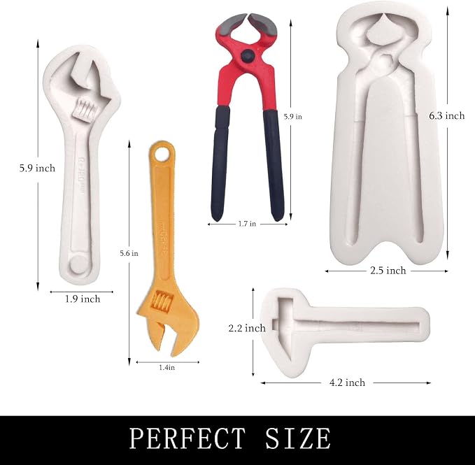 Hand Tools Chocolate Silicone Molds, 3 Packs Large Hammer Wrenches Pliers Construction Tools Baking Molds, 3D Fondant Molds for Cake Decoration Candy Sugar Craft Gum Paste Clay