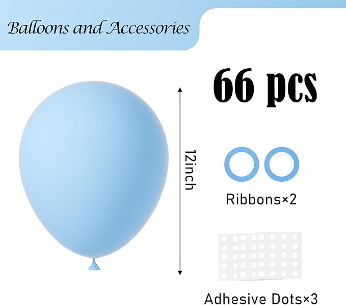 Voircoloria Light Blue Balloons, 66pack 12inch Baby Blue Latex Party Balloons for Boys Girls Birthday Party, Baby Shower, Wedding, Gender Reveal, Baby Shower, Anniversary Party Decorations