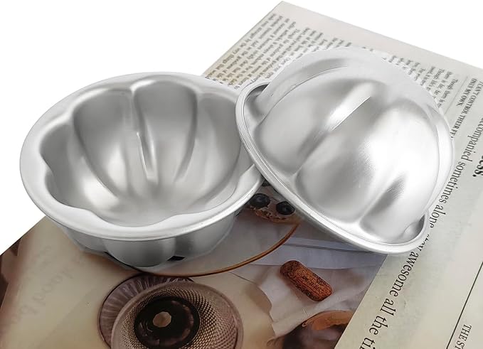 Aluminum Alloy Half Ball Pumpkin Tart Pan, Deep Tart Tins Jelly Mold, Muffin Cups Flower Shape for Cake, Tartlets, Brownies, Popover, Quiches - 6PCS