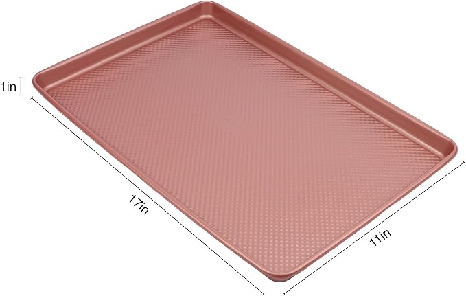 David Burke 17"/15" Cookie Sheets – Carbon Steel, PFTE & PFOA Free, Oven Safe, Non-Toxic, Perfect for Baking and Roasting – Rose Gold (2-Pack)