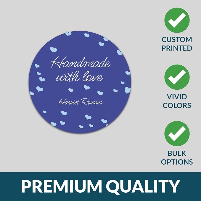 Personalized Handmade with Love Stickers – Custom 2" Round Packaging Labels for Small Business Orders, Gifts, Boxes & Envelopes (50–1000 Stickers) (Love Confetti)