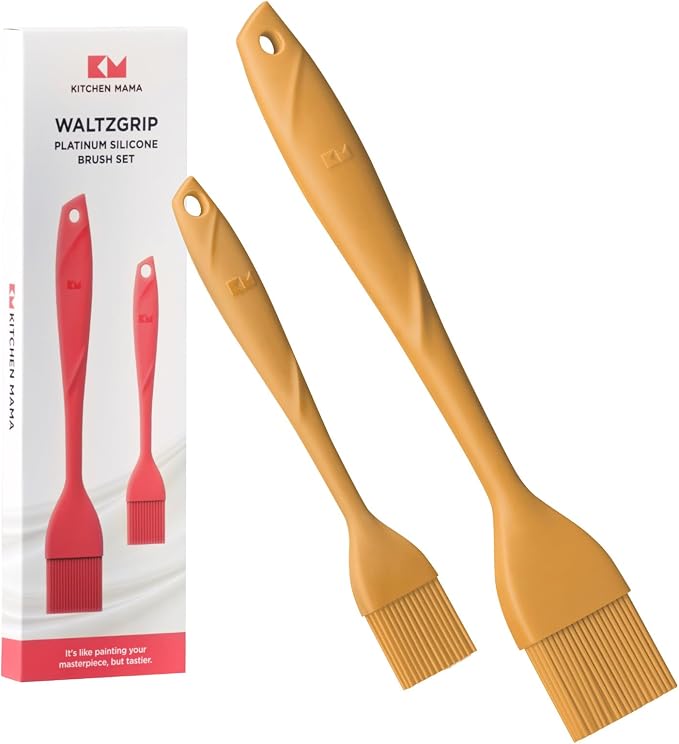 Kitchen Mama WaltzGrip Platinum Silicone Basting Pastry Brush, Yellow | Set of 2, Heat-Resistant, For Cooking, Baking, Grilling, Barbecue, Spreading Oil, Butter, Egg