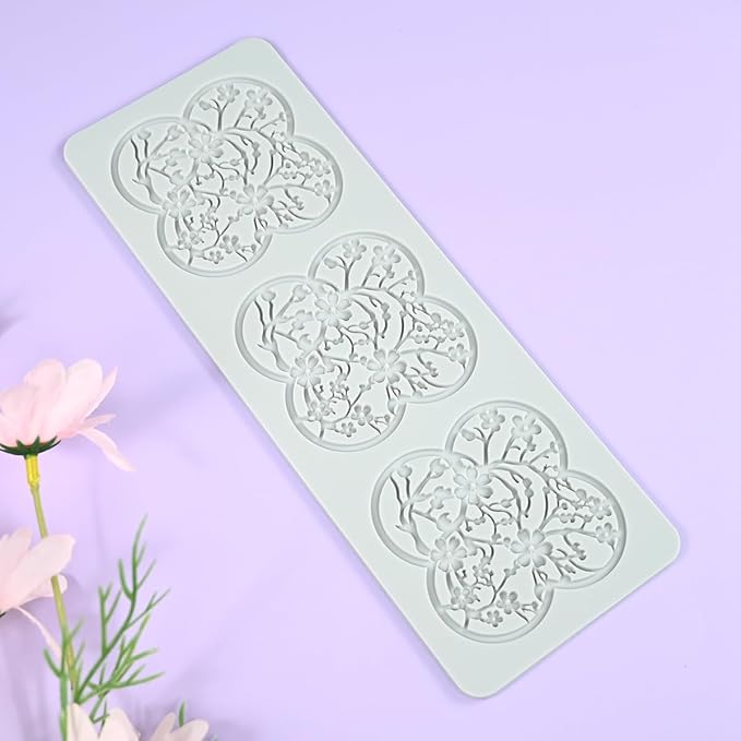 mostsom 3D Plum Blossom Branch Cake Lace Mold Silicone Mould Fondant Mold Chocolate Stencil Cake Decorating Border Bakeware (D_ Plum Blossom)