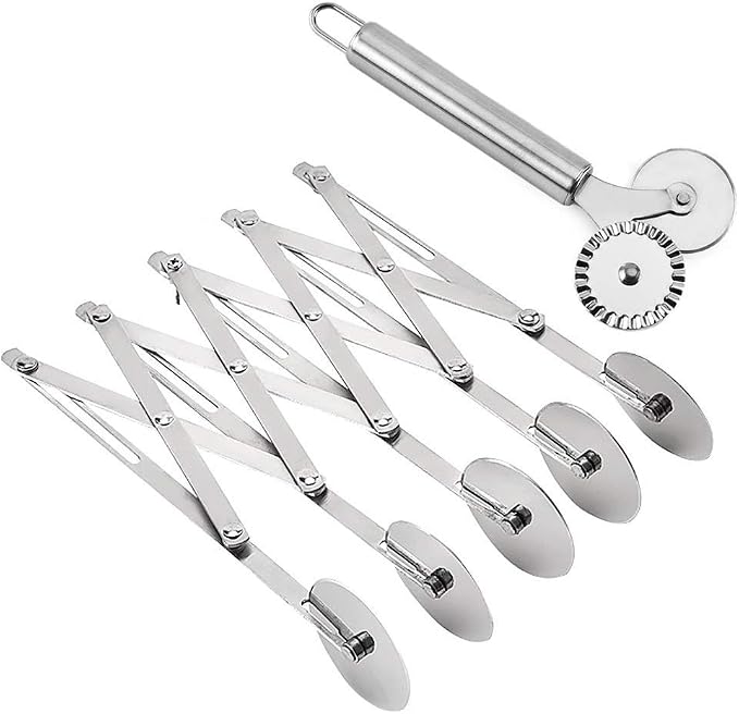 5 Wheel Pastry Cutter Pizza Cutter with Stainless Steel Double Cutter, Set of 2 Pizza Slicer Multi-Round Pastry Knife for Pizza Pies Waffles Dough Cookies