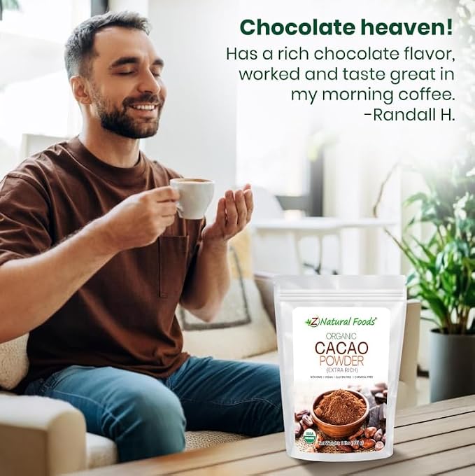 Z Natural Foods Organic Cacao Powder, Nutrition-Packed, Extra-Rich Dark Chocolate Flavor, Perfect for Chocolate Recipes, Shakes, or Smoothies, Non-GMO, Vegan, Gluten-Free, Kosher, 2 lbs
