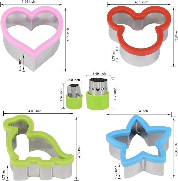 Hhyn Sandwich Cutters Set for Kids, Mickey Mouse, Dinosaur, Star, Heart Shapes and Mini Vegetable Fruit Cookie Cutters Food Mold for Holiday and Party