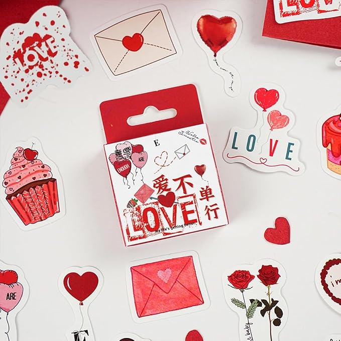 46 Pcs Love Theme Scrapbook Stickers for Bullet Journal Card Making Planner Diary Valentine's Day Letter Envelope Notebook Laptop Phone Case Craft Decoration, 23 Patterns