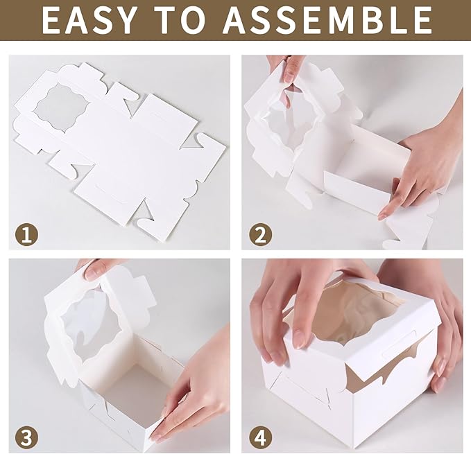 60pcs White Small Cake Box,4x4x2.5 Inch Bakery Boxes with Window,gift boxes bulk for Mini Cake Pastry Dessert Strawberries Chocolates Cupcakes with Stickers