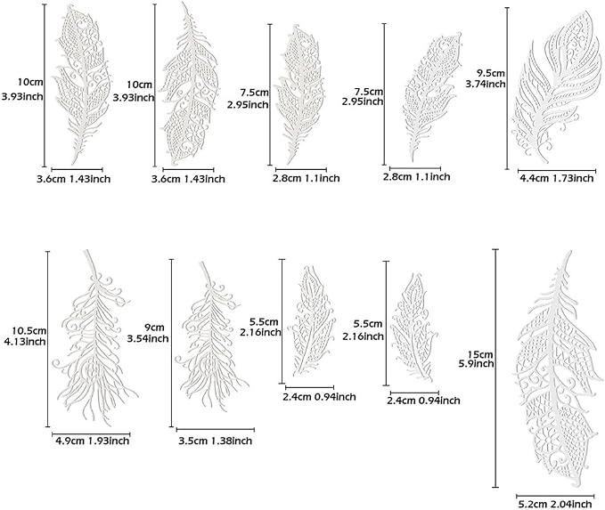 Feather Edible Cake Lace for Cupcake Topper Decoration 10-piece Set White