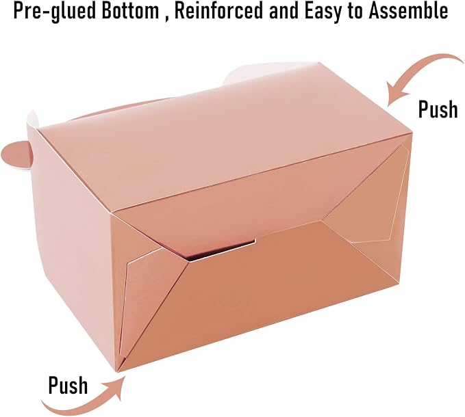 30Pcs Rose Gold Party Favor Treat Boxes Goodie Gable Boxe | Paper Gift Candy Boxes with Handles Perfect for Wedding, Birthday, Graduation, Babyshower
