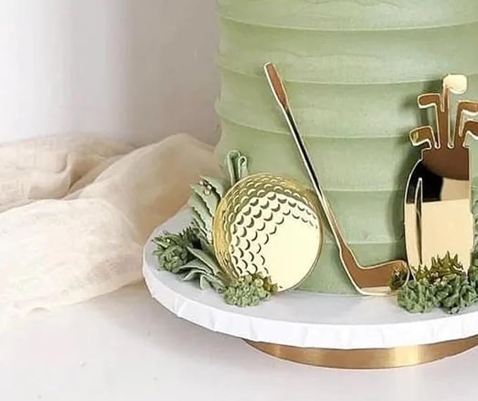 Golf Cake Decorations - Golf Theme Cake Toppers Kit for Golfers with Golden Acrylic Golf Flag Golf Ball for Golf Theme Party Supplies