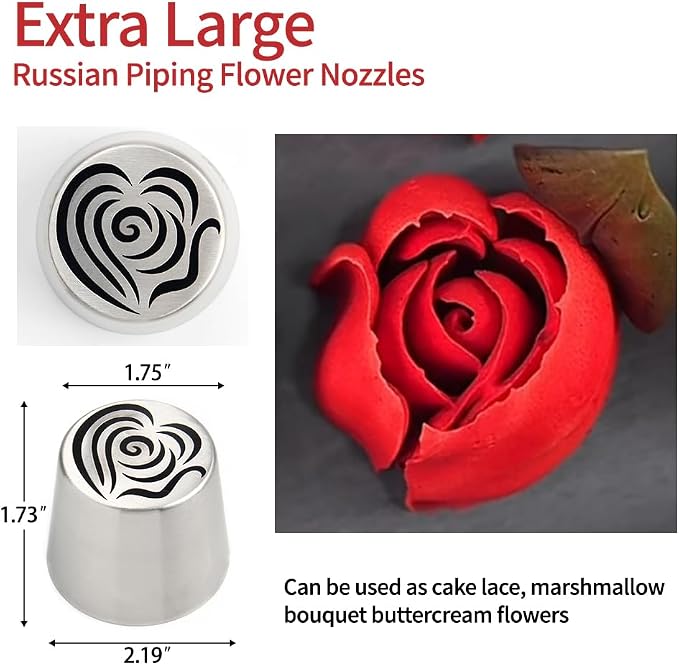 6Pack Extra Large Flower Russian Piping Tips Set, Stainless Steel Rose Tulip Icing Tips For Cake Decorating, Floral Piping Tips Flower Bouquet For Cookies Desserts Baking Tool(XXL,6B)