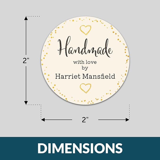 Personalized Handmade with Love Stickers – Custom 2" Round Packaging Labels for Small Business Orders, Gifts, Boxes & Envelopes (50–1000 Stickers) (Gilded Lettering)