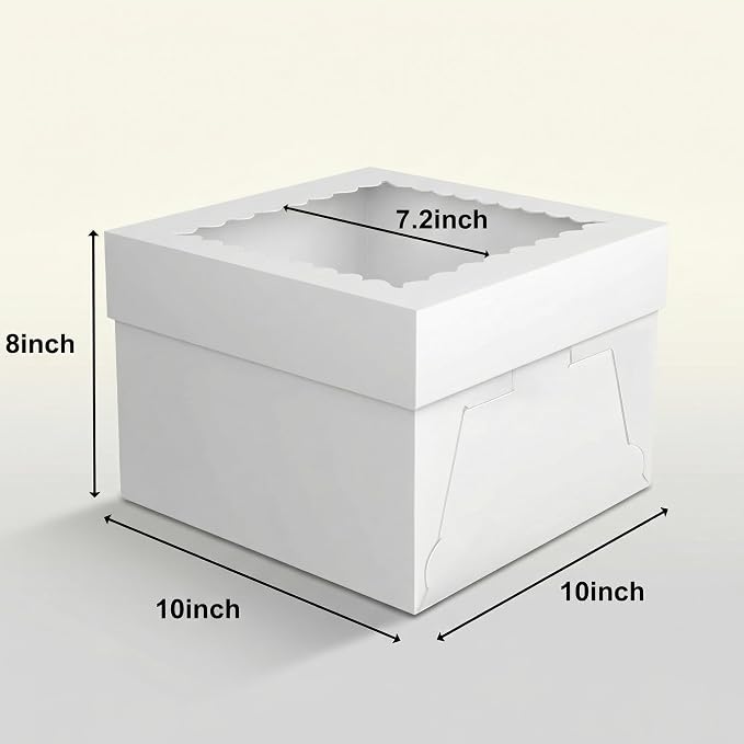 3 Pack 10x10x8 Inch White Cake Boxes with Window and Lids – Disposable Bakery Boxes for Cakes, Donuts, Pies, Cookies – Birthday, Wedding, Party Supplies