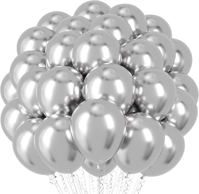 Voircoloria Metallic Silver Balloons, 66pack 12inch Chrome Silver Latex Party Balloons for Graduation, Wedding, Birthday, New Year, Baby Shower, Anniversary, Holiday Party Decorations