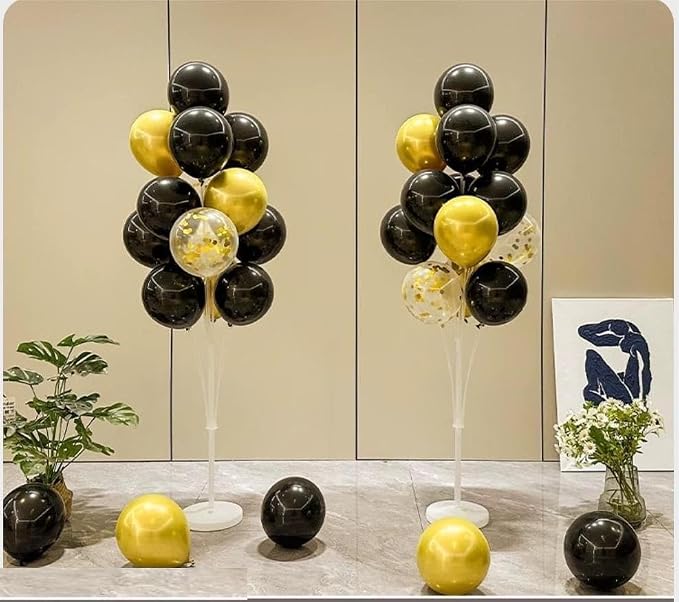 Leesoot 2 Sets 62inch Black Gold Floor Balloon Column Kit Stand with Balloons Backdrop Decoration for Graduation Wedding Birthday Baby Shower Gender Reveal Party Balloon Tower Balloon Tree