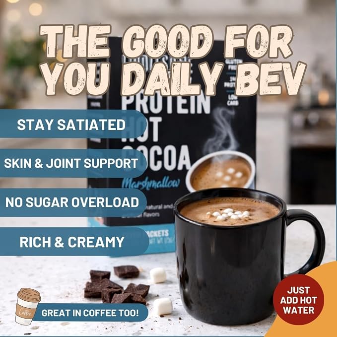 Protein Hot Chocolate, Keto Hot Chocolate Mix, Low Carb Hot Cocoa, 15g Protein, 2g Net Carbs, Low in Sugar, Instant Hot Coco, 7 Individual Macro-Controlled Packages (Marshmallow, 3 Pack)