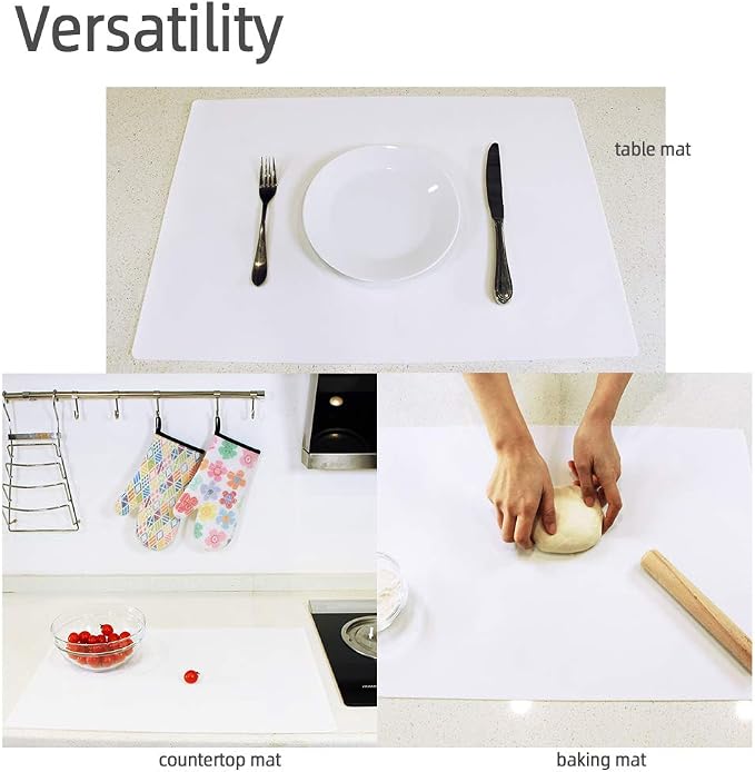 Webake Extra Large Silicone Mat For Countertop, Multipurpose Nonstick Heat Resistant Mat 23.6" x 15.7" for Baking, Rolling Dough, Fondant, Resin Expoxy, Craft, Jewerly (White)