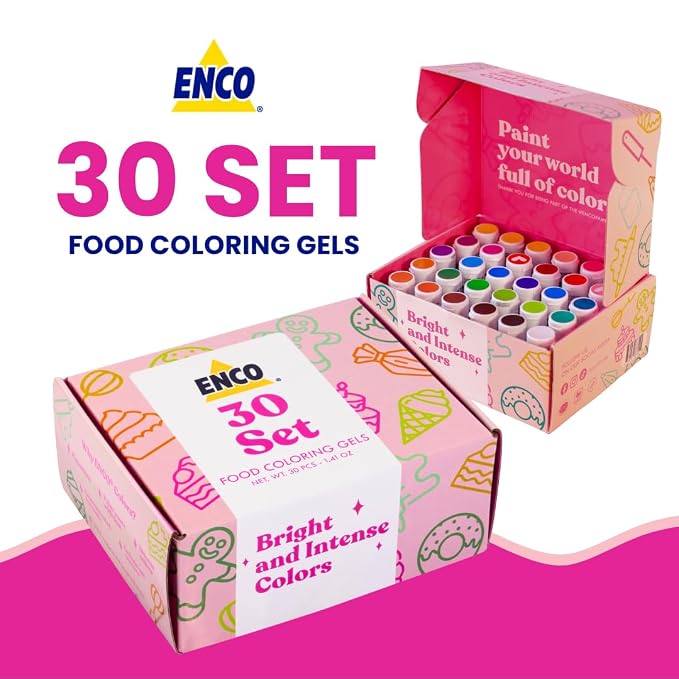 ENCO 30 Food Coloring Gel Set 1.41 oz each (40g), Includes Color Mixing Guide