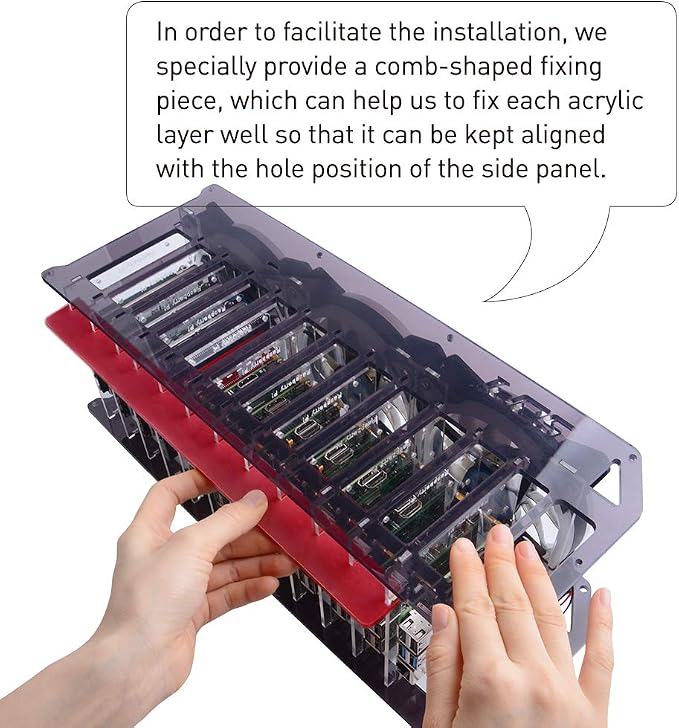 GeeekPi Cluster Case for Raspberry Pi - Stackable 12-Layer Rack With Cooling Fan 120mm RGB LED 5V for Raspberry Pi 4B/3B+/3B/2B/B+ and Jetson Nano