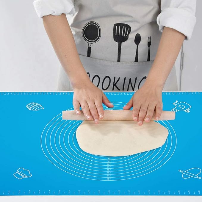 Silicone Dough Mat, Professional Non-Slip Pastry Mat for Baking, Extra Large Heat Resistant Countertop Protector, Portable Reusable Fondant & Pizza Rolling Mat