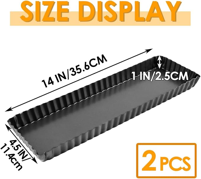 14 Inch Rectangular Tart Pan Set of 2, Nonstick Quiche Pie Pan with Removable Bottom Tart Pan for Pies, Quiche Bakeware, Cheese Cakes, Desserts
