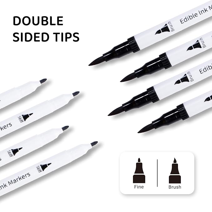 KORNNAC 4 pcs Black Edible Marker Pen Set | Fine Tip for Food Coloring, Frosting & Icing | 4 Pack of Black Food Safe Drawing & Paint Pens | paint pen