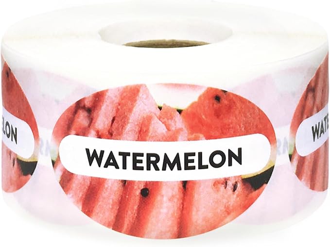 Watermelon Grocery Store Food Labels 1.25 x 2 Inch Oval Shape 500 Total Adhesive Stickers
