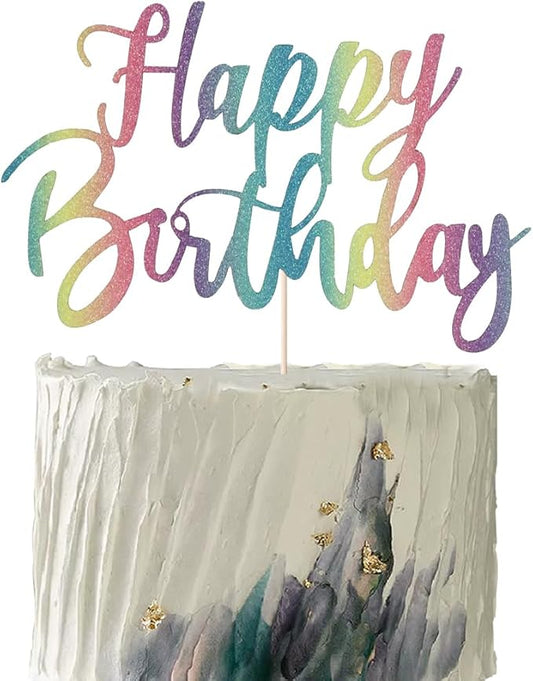 Handmade Glitter happy birthday Cake Topper, Happy Birthday Cake Bunting Decor,Birthday Party Decoration Supplies (Chroma)