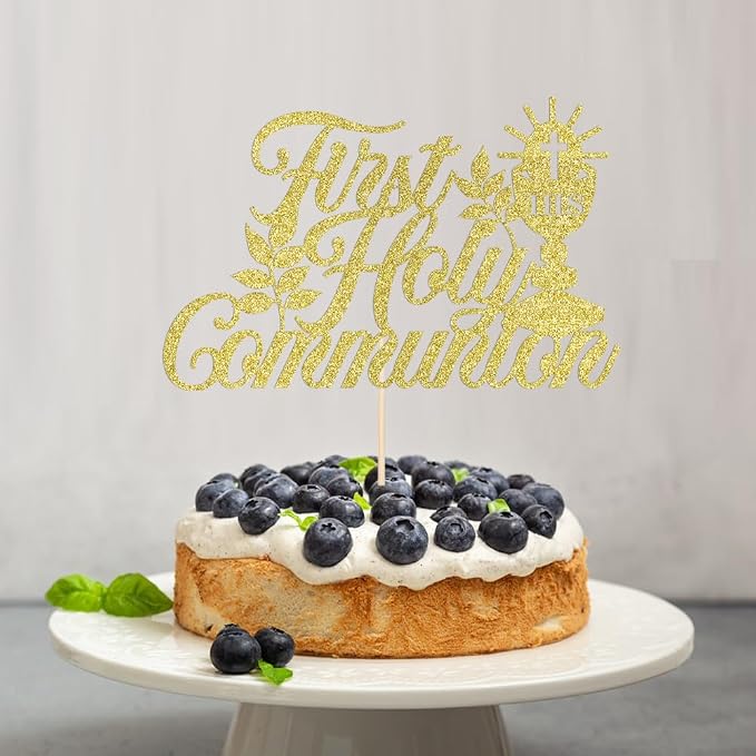 First Holy Communion Cake Topper-Suitable for Ramadan, Religious Baptism, Baby Shower 1st Birthday Party Decorations, Children's Birthday, God Bless, Communion Party Decorations