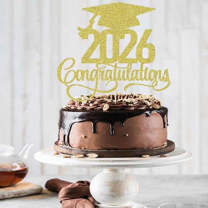 Gold Glitter 2026 Congratulations Graduation Cake Topper,Congrats Grad Cake Decor - 2026 High School/College/Senior Graduation Party Decorations Supplies (2026Congratulations gold)
