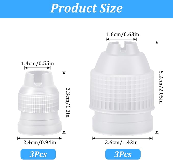 6 Pcs Couplers for Piping Bags - Two Sizes Piping Bags Couplers - White Pastry Bag Coupler for Icing Nozzles cake tip coupler Decorating