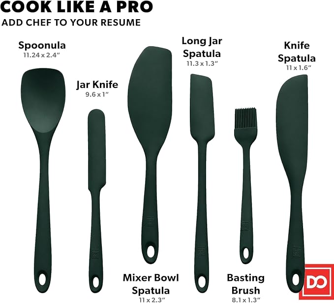 DI ORO 6-Piece Silicone Spatula Set - Rubber Kitchen Utensils for Baking, Cooking & Mixing - Heat-Resistant 600°F BPA Free Spatulas for Nonstick Cookware - Dishwasher Safe (Forest Green)